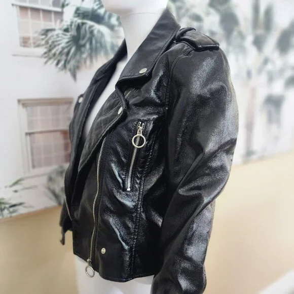 BLANK NYC Women's Patent Leather PUNK BIKER Jacket - Size Small - Picture 2 of 13